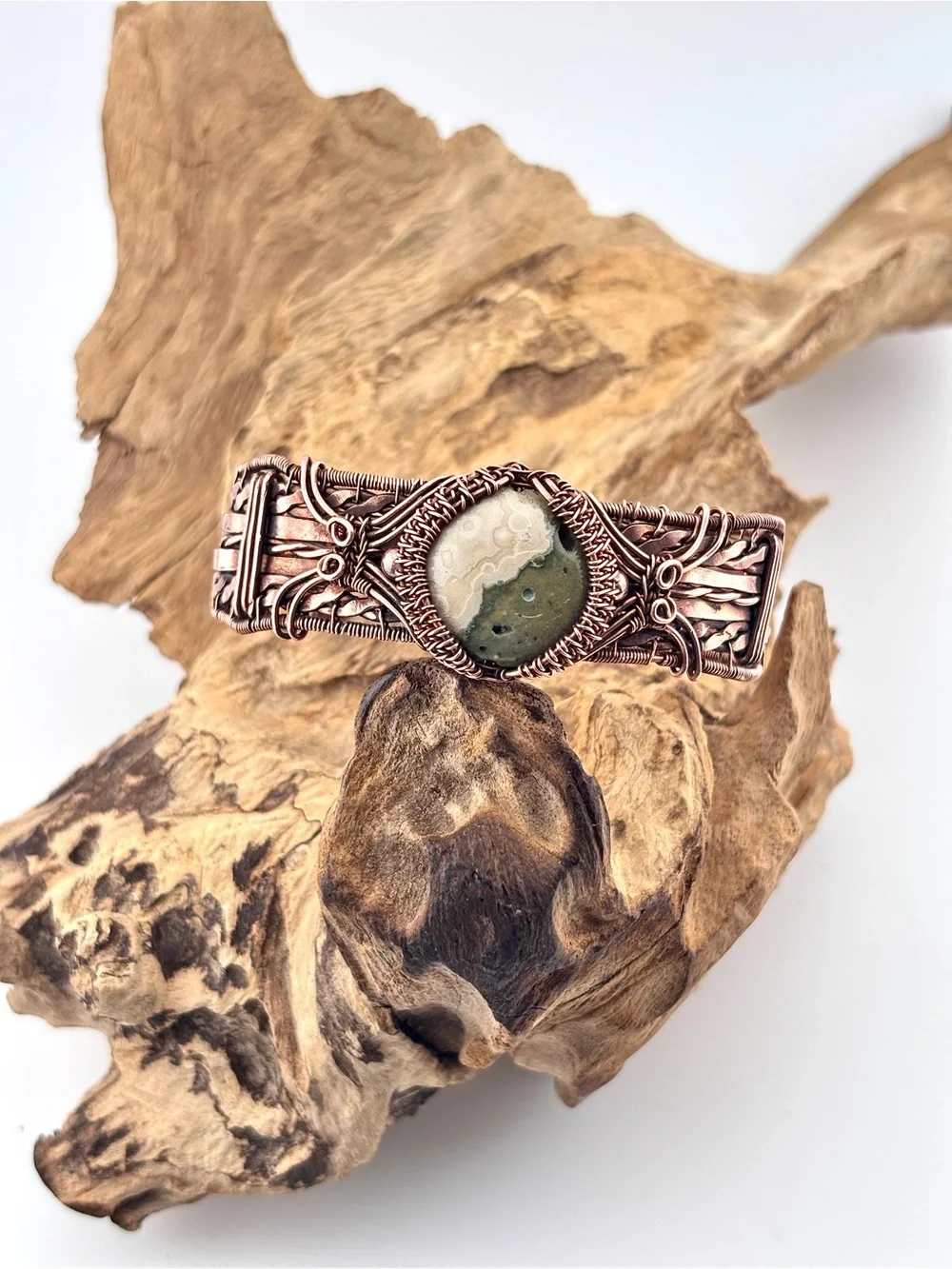 HANDMADE Jasper Wire Wrapped Copper Statement Bracelet, Unisex Jewelry Gift